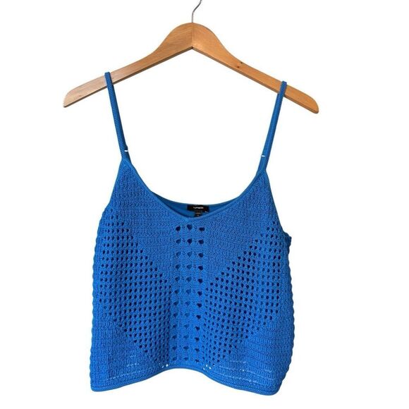 Express Summer Crocheted Cropped Sweater Tank In Blue Size XL - Picture 5 of 10